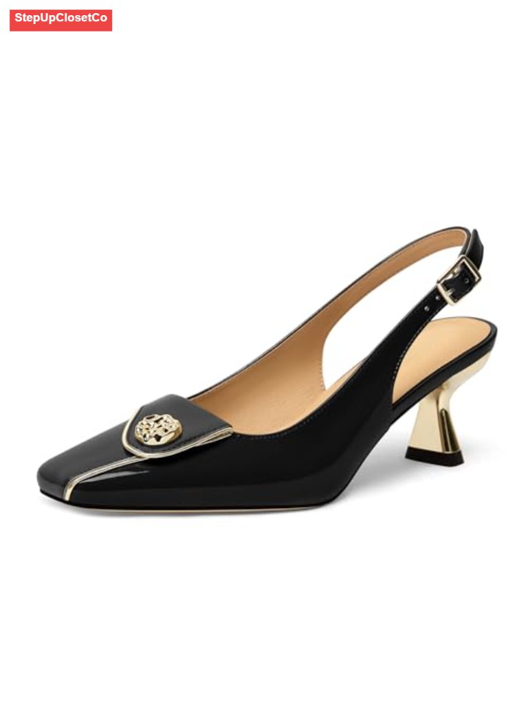 Slingback Square Toe Kitten Heels Pumps Low Heel Work Office Wedding Party